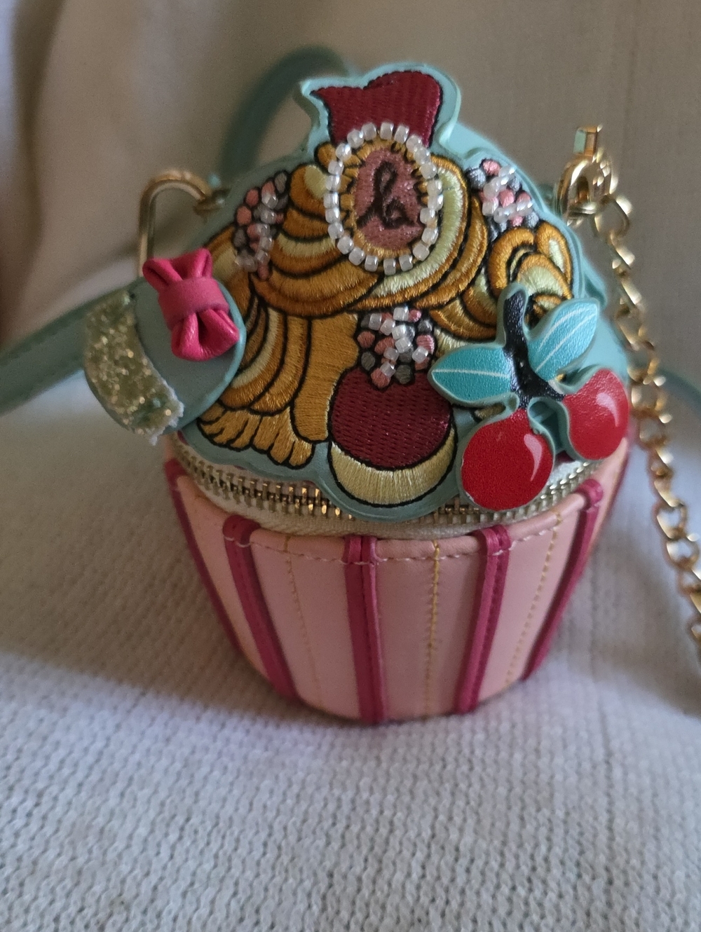 Whimsical Cherry Cupcake Crossbody Bag - Pink & Mint. So Cute!